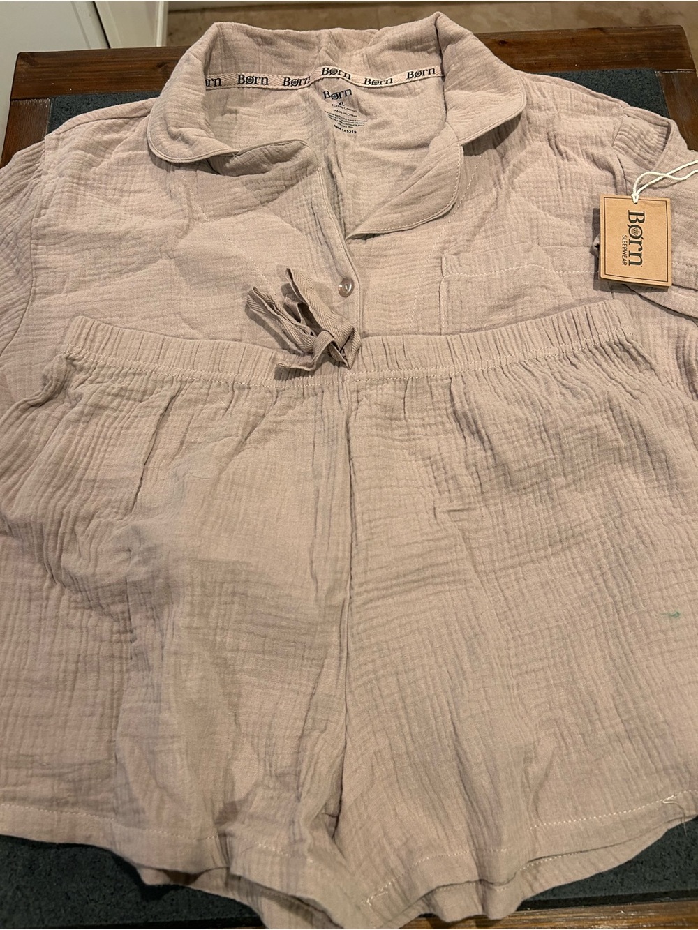 Born Women’s Two-Piece Gauze Pajama Set in Light Taupe